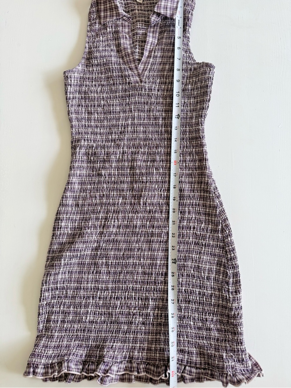 PILCRO smocked gingham Sleeveless Collared Summer Dress ruffled trim - Picture 11 of 11
